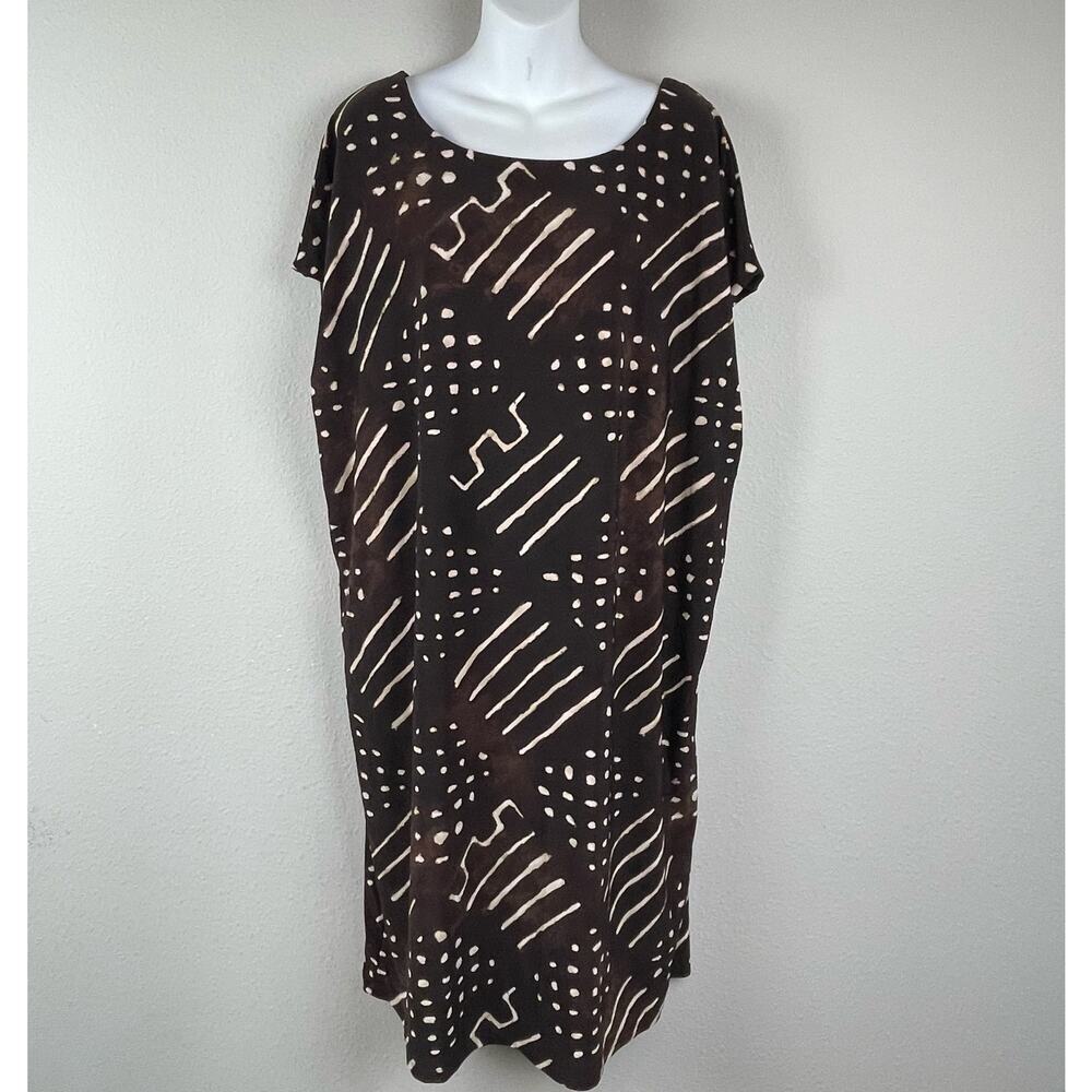 Lauren Ralph Lauren‎ Boat Neck Shift Dress Size 1X Brown Beige Print Sleeveless
